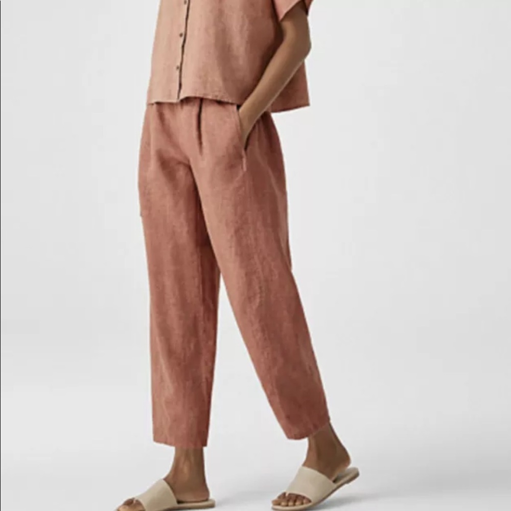 eileen fisher Rust terra cotta organic linen delave lantern pants petite medium